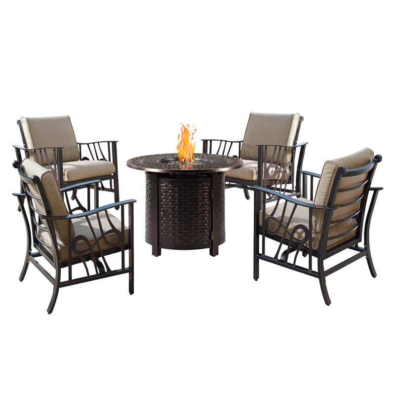 Aluminum 34-in Round Antique Copper Fire Table Set with Rocking Chairs