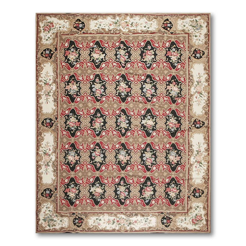 9x12 Brown Hand woven Wool French Flatweave Needlepoint Oriental Area Rug