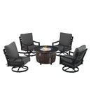 Black Aluminum Fire Table Set with Four Club Chairs