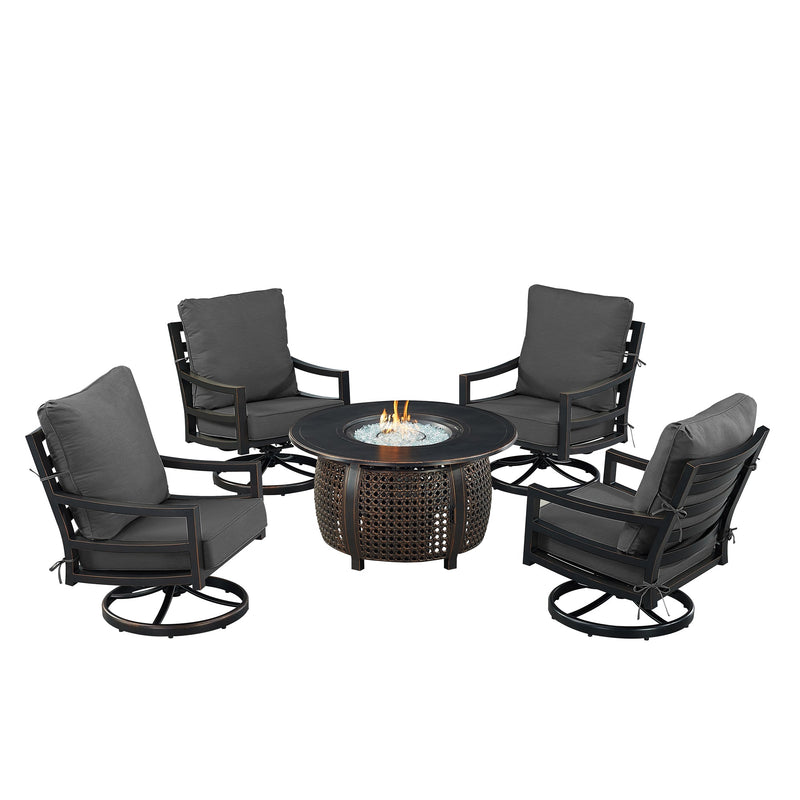 Black Aluminum Fire Table Set with Four Club Chairs