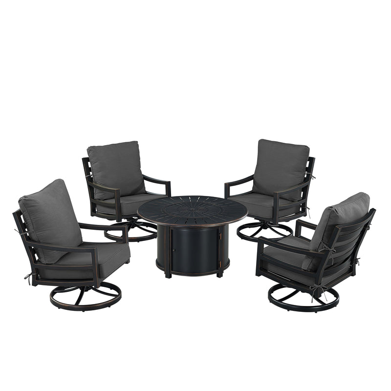 Black Aluminum Fire Table Set with Four Club Chairs