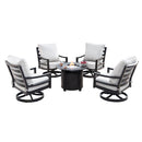 Aluminum 34-in Round Patio Fire Table Set with Swivel Rocking Chairs