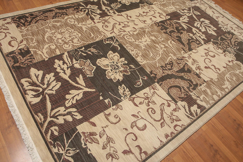 7' x 10' Hand Knotted Botanical Print 100% Wool Area rug Beige