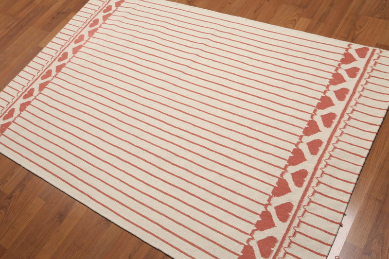 4'x6' Handmade Reversible Dhurry Kilim 100% wool area rug Modern Ivory