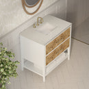 James Martin Olena 36" Single Bathroom Vanity, Polished White and Light Mappa Burl