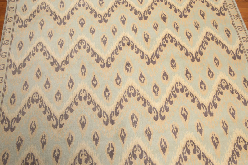 6' x 9' Designer Ikat Hand Knotted 100% Wool Area Rug Aqua