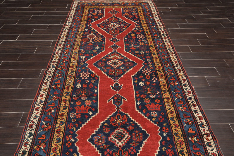 4'7" x 11'9" Hand Knotted Wool Traditional Runner Vegetable dyes Area Rug Red