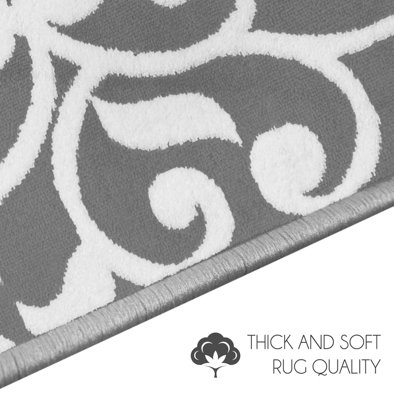 Sussex Home, Landing Rug, Slip Resistant Indoor Carpets Includes Adhesive Tape  2' x 3'-Floral Collection |Gray&White