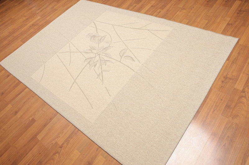 5'3" x 7'4" Contemporary Flat Pile Belgian 100% Wool Area Rug Beige