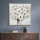 Hand Painted Acrylic Wall Art White Bouquet in Vase on a 39 x 39 Square Canvas with a Champagne Wooden Frame