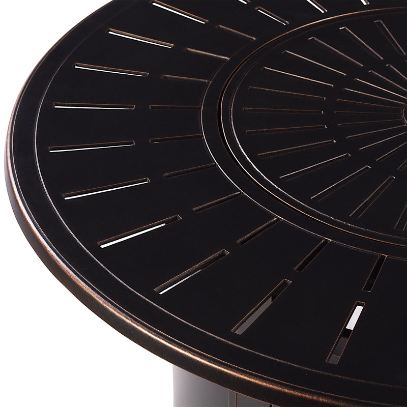 Aluminum 44-in Round Patio Fire Table Set with Swivel Rocking Chairs