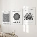 Black White Kusama, Matisse, Bauhaus Posters. Art Set of 3 by Wall Art Set