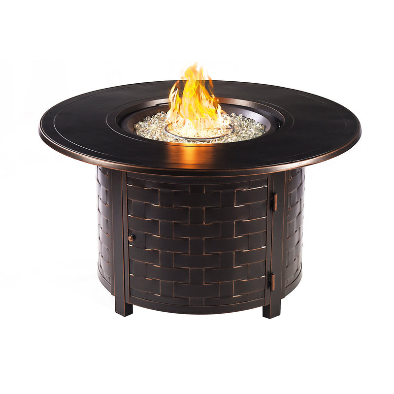 Aluminum 44-in Round Patio Fire Table Set with Swivel Rocking Chairs