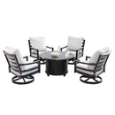 Aluminum 44-in Round Patio Fire Table Set with Swivel Rocking Chairs