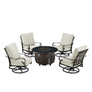 Black Aluminum Fire Table Set with Four Club Chairs