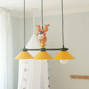 GobekUsa 3-Head Yellow Cone Pendant Lamp with Monkey Décor for Island Lighting