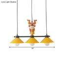 GobekUsa 3-Head Yellow Cone Pendant Lamp with Monkey Décor for Island Lighting