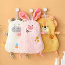 Yellow and pink cartoon animal hand towel bathroom decor by Decorbites