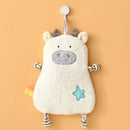 Yellow and pink cartoon animal hand towel bathroom decor by Decorbites