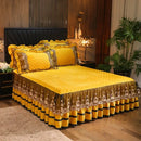 GobekUsa Crystal Velvet Bedspread Set with Super Soft Quilting & Lace Bedskirt