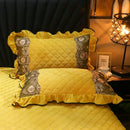 GobekUsa Crystal Velvet Bedspread Set with Super Soft Quilting & Lace Bedskirt