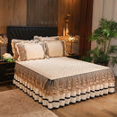 GobekUsa Crystal Velvet Bedspread Set with Super Soft Quilting & Lace Bedskirt