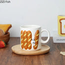 Yellow bread pattern ceramic cat mug kitchen toast cup by Decorbites