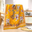 Yellow floral and bird cotton large bath towel bathroom decor by Decorbites