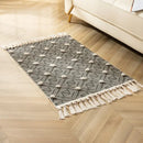 Yellow & green geometric tassel floor mat living room decor by Decorbites