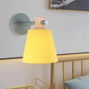 GobekUsa Blue/White/Yellow Macaron Fabric Conical Wall Light Fixture: Unique Sconce Design with Straight Arm and Wooden Lock