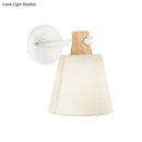 GobekUsa Blue/White/Yellow Macaron Fabric Conical Wall Light Fixture: Unique Sconce Design with Straight Arm and Wooden Lock