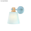 GobekUsa Blue/White/Yellow Macaron Fabric Conical Wall Light Fixture: Unique Sconce Design with Straight Arm and Wooden Lock