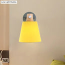 GobekUsa Blue/White/Yellow Macaron Fabric Conical Wall Light Fixture: Unique Sconce Design with Straight Arm and Wooden Lock