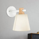 GobekUsa Blue/White/Yellow Macaron Fabric Conical Wall Light Fixture: Unique Sconce Design with Straight Arm and Wooden Lock
