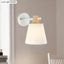 GobekUsa Blue/White/Yellow Macaron Fabric Conical Wall Light Fixture: Unique Sconce Design with Straight Arm and Wooden Lock