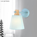 GobekUsa Blue/White/Yellow Macaron Fabric Conical Wall Light Fixture: Unique Sconce Design with Straight Arm and Wooden Lock