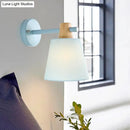 GobekUsa Blue/White/Yellow Macaron Fabric Conical Wall Light Fixture: Unique Sconce Design with Straight Arm and Wooden Lock