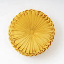 Yellow pleated velvet round throw pillow living room decor by Decorbites