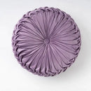 Yellow pleated velvet round throw pillow living room decor by Decorbites