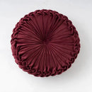 Yellow pleated velvet round throw pillow living room decor by Decorbites