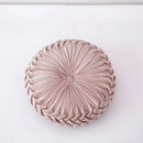 Yellow pleated velvet round throw pillow living room decor by Decorbites