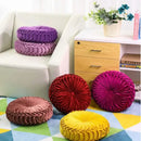 Yellow pleated velvet round throw pillow living room decor by Decorbites