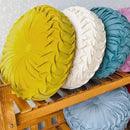 Yellow pleated velvet round throw pillow living room decor by Decorbites