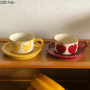 Yellow & red fruits pattern porcelain coffee mug set dining room by Decorbites