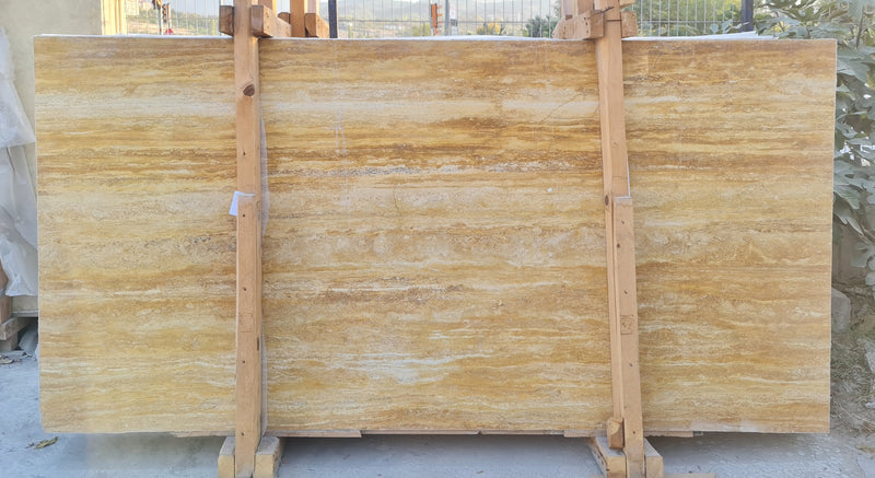 Yellow Bookmatching Polished Travertine Slab