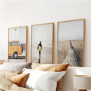 California Beach Set of 3 Prints. Surfer, Retro Van Decor by Wall Art Set