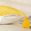 Yellow & white geometric embroidery canvas cushion cover living room by Decorbites
