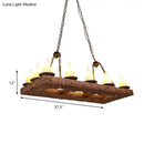 GobekUsa Yellow Wood Island Pendant Light with 14 Bulbs - Warehouse Style