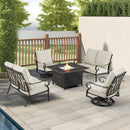 Black Aluminum Fire Table Set with Two Loveseats and Two Club Chairs