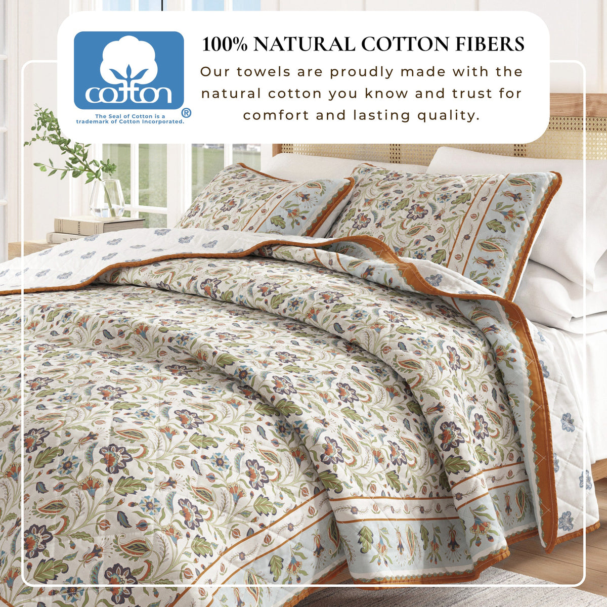 Floral Boho Printed Cotton Quilt Set - Indira Collection, photo 6 of 12